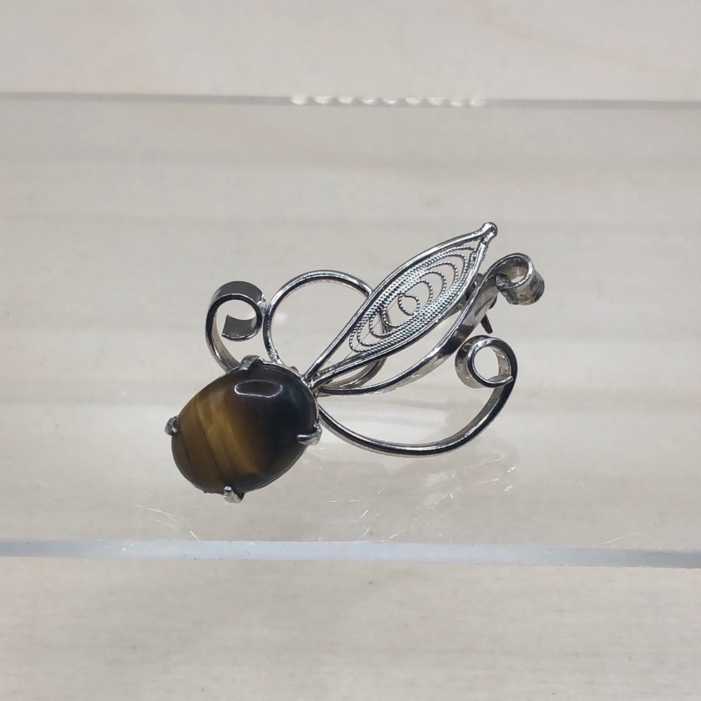 Elegant modernist style tiger's eye brooch-vintage.